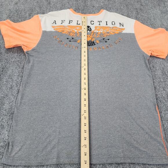 Affliction Shirt Mens 2XL Gray Orange Short Sleeve Tee Live Fast Eagle USA Made - Picture 4 of 14